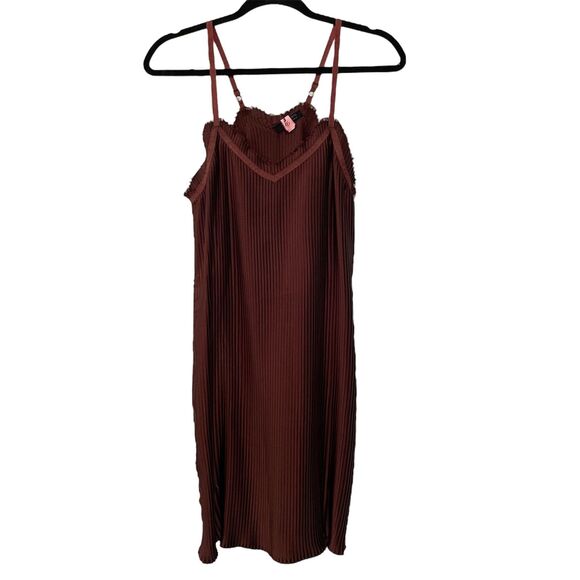 All Saints Sleeveless Pleated Slip Mini Dress Burgundy 2 - Picture 1 of 11